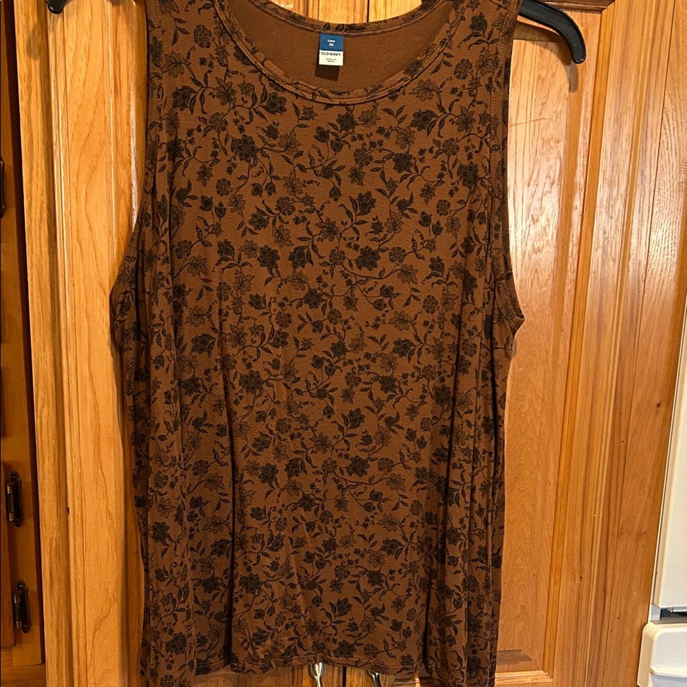 Old Navy Brown tank top with black floral design 2x
